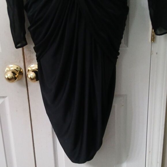 Cache Vintage black sequin embellished ruched dress Sz 10 EUC Made in USA - Picture 2 of 10